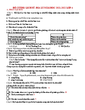 Đề cương môn Lịch sử & địa lý Lớp 4 - Năm học 2021-2022